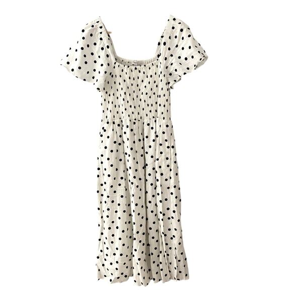 Madewell Dresses & Skirts - Madewell Linen-Blend Lucie Smocked Midi Dress in Polka Dot - Lighthouse - Small